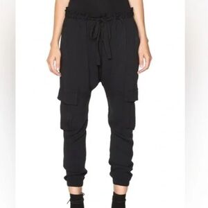 Ulla Johnson Army Pant Crepe Drop Rise Cargo Linen Blend Maroon/Dark Purple Red